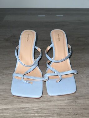 PrettyLittleThing Pale Blue Strappy Square-Toe Slide Heels
